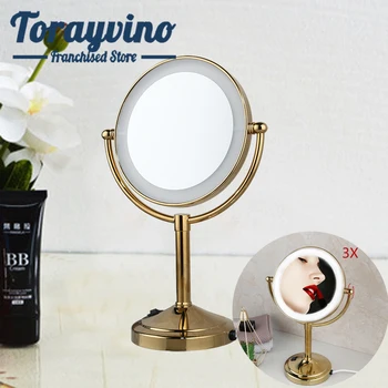 Torayvino огледало за баня с led подсветка, която може да се движи, огледало за тоалетка маса, led подсветка, която може да се върти, огледало за грим, златна кръгло огледало за баня, огледало