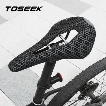 TOSEEK Въглеродни кормило на седлото с 3D принтом, сверхлегкая куха велосипедна възглавница за седалката, дишаща възглавница за планински велосипед, мъжко тапицирана седалка МТБ