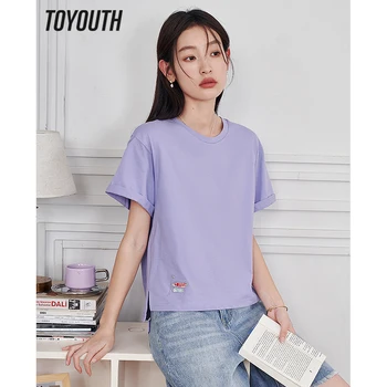 Toyouth/ дамски тениска 2023, летни тениски с къс ръкав и кръгло деколте, с бродерии, шест цвята, ежедневни основни универсални капаци
