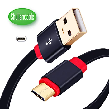 USB кабел за бързо зареждане, плосък позлатен линия Micro USB, линия, за да синхронизирате мобилния си телефон с Android, зарядно устройство за Xiaomi Samsung Android