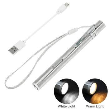 USB преносима акумулаторна дръжка, удобен мини-медицински фенерче led лампа със скоба от неръждаема стомана, преносими led светлини