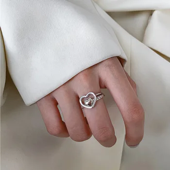 VENTFILLE от сребро 925 проба, отворен пръстен за стайлинг на коса, дамски творческа личност, ретро переплетенное кух пръстен във формата на сърце