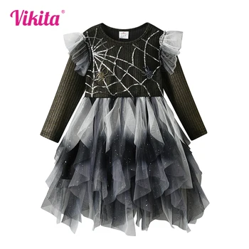 VIKITA/ детско облекло за Хелоуин с шарени паяжини, рокля на принцеса с анимационни герои, елегантна празнична рокля за cosplay, съоръжения