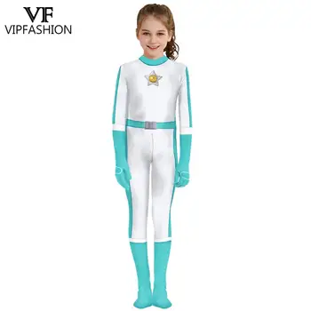 VIPFASHION/ костюм на принцеса за cosplay за момичета, боди Зентай от ликра, детски гащеризон с пълно покритие на Хелоуин, облекло за празнични партита