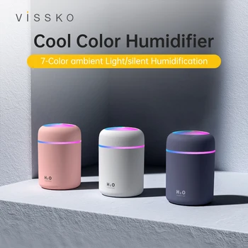 Vissko 300 мл, овлажнител хладен въздух, преносим мини-USB, ароматни дифузор с led подсветка Cool Mist за кола, спални, дом Humificador