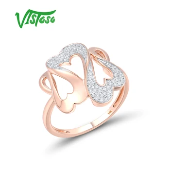 VISTOSO, пръстени от естествен розово злато 585 14К за жени, пенливи естествен диамант сърце, зашеметяващи сватбени подаръци, луксозни бижута