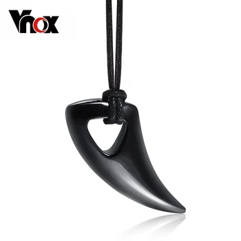 Vnox Модно черно колие от неръждаема стомана дизайн на бичи рога Мъжки бижута в стил пънк колоездач мъжки висулки за колиета