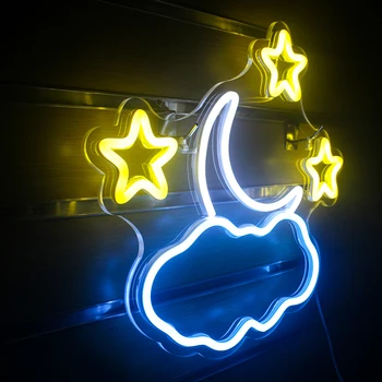 Wanxing Led Неонова реклама Луната Облак във Формата На Звезда USB Акрилна Стенни Знак Изкуство За Кавайной Спалня Декор на Детска Стая на Сватбен Бар Коледа
