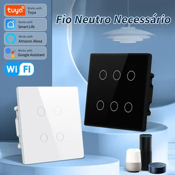 WiFi Smart Switch 110-240 v, 4/6 групи, гласово управление синхронизиране на осветление с Alexa, Google Home, сензорен панел, управление на приложението Brazil 4x4.