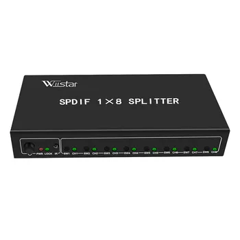 Wiistar SPDIF Дърва 1x8 Цифров Оптичен Аудио Сплитер SPDIF 1 В 8 Изход Поддръжка на DTS/Dolby с Адаптер на захранване с Високо Качество