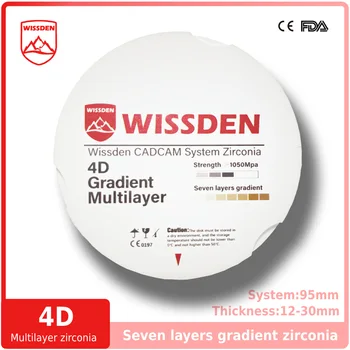 Wissden 4D многослойни циркониеви блокове, за да проверите за стоматологична лаборатория 95,12-30 мм възстановяване на зъбни протези CAD/CAM