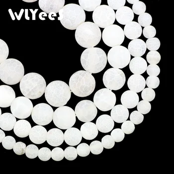 WLYeeS Естествен камък, бял кръг выветрившийся карнеол, 6, 8, 10, 12 мм, свободни мъниста за бижута, гривни, колиета, аксесоар 