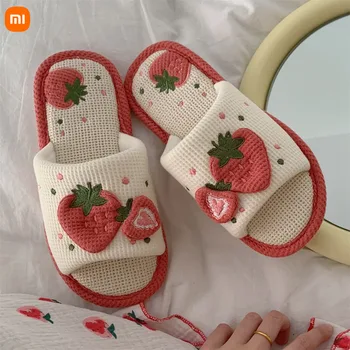 Xiaomi Сладки плюшени чехли с ягоди, есенни домашни пързалки, дамски чехли, дамски чехли, зимни домашни топли пухкави спално бельо, чехли
