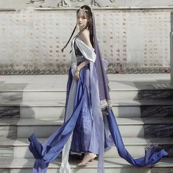 XinHuaEase Dunhuang Летящ женски костюм Ханфу за cosplay, Екзотични са апсари за фотография, танцов костюм в древен китайски стил, лилаво