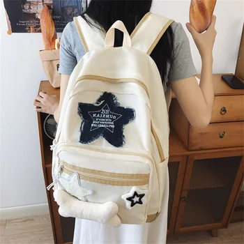 Y2K, дамски раници, училищна чанта за момичета със звездна фигура, един случаен пътен раница, студентски училищна чанта с голям капацитет, жан чанта през рамо