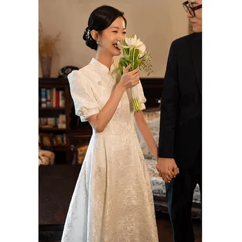 Yourqipao, китайското традиционната сватбена рокля, винтажное рокля за булката, дамски рокли принцеса с дължина до бял чай