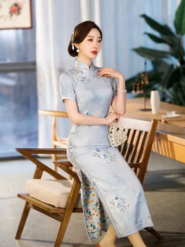Yourqipao, лятото е дълго коприна премяна Ципао в китайския традиционен стил, винтажное елегантно модно вечерна рокля Ципао за жени