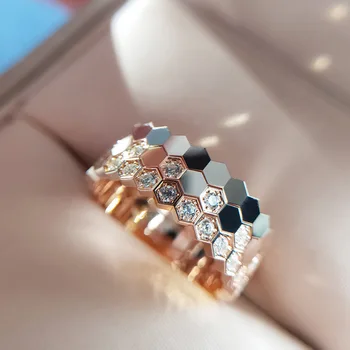 ZAKOL розово злато, пръстени за пръстите на пчелен кошер за жени, модни годежни пръстени с кубическим цирконием под формата на сот, сватбени декорации за влюбени