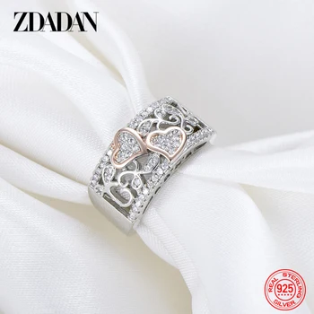 ZDADAN пръстен със сърца от сребро 925 проба от розово злато за жени, модни бижута сватба