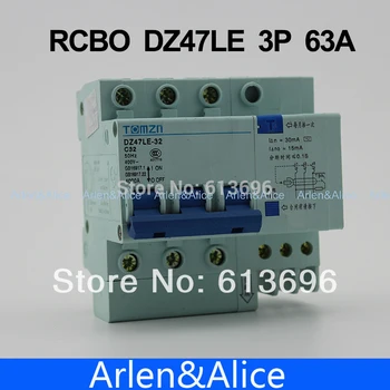Автоматичен прекъсвач остатъчен ток 3P 63A DZ47LE 400 v ~ 50 Hz/60 Hz тип c с защита от претоварване работен ток и изтичане тип RCBO C