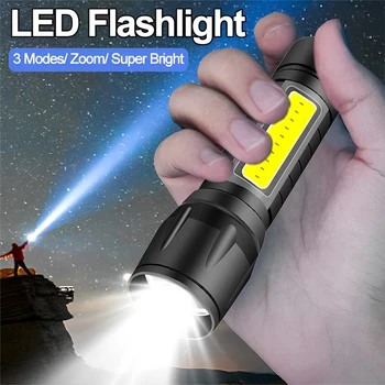 Акумулаторна Мини Led Фенерче Cob + Xpe Преносим Фенер За Къмпинг С Възможност За Мащабиране И Фокусиране На Светлината 14500 Батерия Тактически Фенер