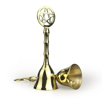 Алтарный камбанка с пентаклем Мини Алтарный месинг камбанка на фън шуй Свещен украшение Церемония Вики Сватбена аларма метални звънчета за магьосничество