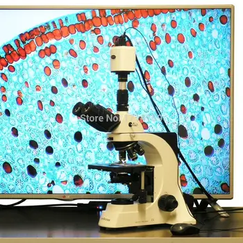 Анализ на кръв -консумативи AmScope Лабораторен тринокулярный на съставния микроскоп 40X-1500X Plan Infinity и камера с резолюция 1920x1080, HDMI,