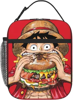 Аниме Luffy яде хамбургер, преносима ръчно опаковане, чанта за Bento, изолирано чанта за обяд, множество чанта за обяд, чанта за работа, пикник, къмпинг
