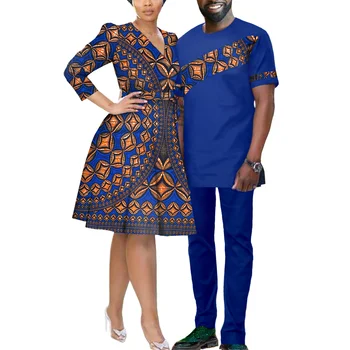 Африканска облекло за двойки, мъжки дрехи с принтом дашики и Анкара, дрехи за жени, подходящо облекло за двойки, комплект от две части