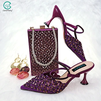Африкански комплекти, обувки и чанта на италианския дизайн на виолетовия цвят, комплект от африканската дамски обувки и чанта в тон