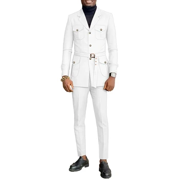 Африкански костюм за мъже, приталенная яке Анкара, ризи и панталони с V-образно деколте, комплект от 2 теми, модерен украшение в стил дашики, сватбен костюм, облекло