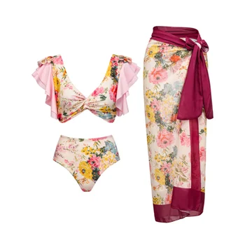 Бански с флорални принтом и скриване, женски ретро бански костюм, празнична плажно облекло, дизайнерски бански костюм