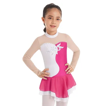 Бебешка рокля за фигурата кънки за момичета, сетчатое рокля с дълъг ръкав, пайети, балетное танцово гимнастически трика, костюм за състезания по фигурно пързаляне