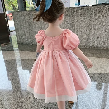 Бебешки Сладки Розови Рокли Принцеса, Мода Пола с пищни ръкави за момичета, Детски Газови Поли с Цепка На Едно рамо, Летни новини 2023 година