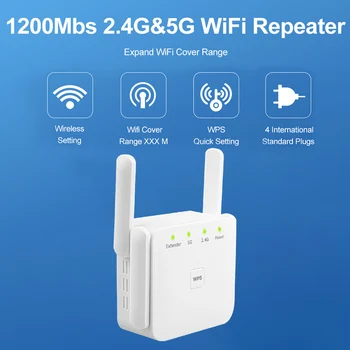 Безжичен WiFi Ретранслатор удължителен кабел 2,4 G/5G WiFi Усилвател 300/1200 Mbit/с Усилвател Голям Диапазон на Рутера Повторител на Сигнала Точка за достъп