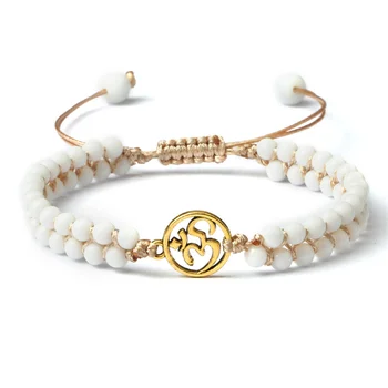 Бели порцеланови гривни от мъниста за жени ръчно изработени от естествен камък, символ Ω, обвивка шнурком, сплетен гривна, мъжки бижута за йога