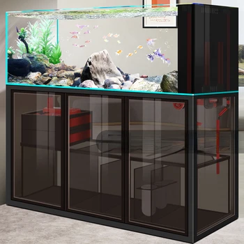 Бял стъклен цилиндър за самолет, Хол Малък аквариум за риби Луксозен Долния филтър за смяна на водата Екологичен аквариум