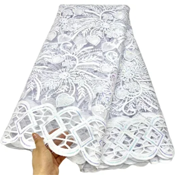 Бяла африканска лейси плат 2023 Благородна лейси плат в нигерия стил с пайети, френска млечна коприна плат за сватбена рокля H99