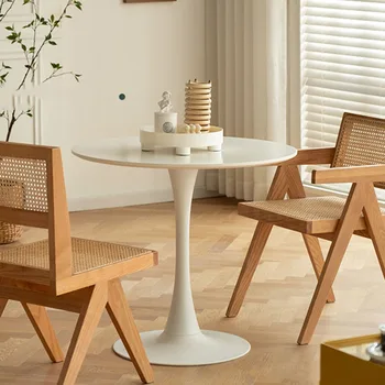 Бяла кръгла маса, кафе, маса за хранене, железни стойки за чай, минималистичные холни маси, малък дизайнерски мебели в скандинавски стил Stolik Kawowy