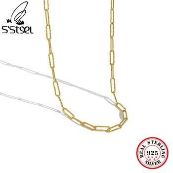 Верига S ' STEEL Колие От Сребро 925 Проба Минималистичные Дизайнерски Къса Chokers Дамски Модни Златни Огърлици Изискани Бижута Подарък