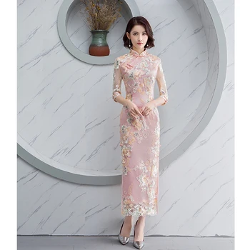 Вечер женствена рокля в луксозен китайски стил, елегантно банкет дълго ципао в ориенталски стил, женски сватбена тънката рокля Чонсам за бала, Vestido S-4XL