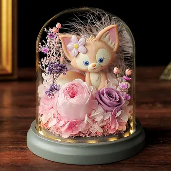 Вечна капачка от розово стъкло с анимационни кукли за домашен интериор, подарък за Свети Валентин, подарък за рожден ден за любов
