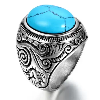 винтажное класическо ретро мъжки пръстен мъжки бижута, пръстени от неръждаема стомана, синьо сребрист цвят анел masculino