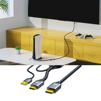 Висококачествен кабел-адаптер 2.1 до DP1.4 - HDMI2.1 захранва от USB