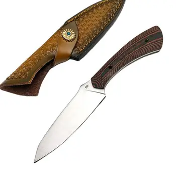 Висококачествен стоманен нож D2, дръжка G10 с кожени ножнами, ловен нож с фиксирано острие за лов на открито, EDC Инструмент за оцеляване в лагера на самозащита