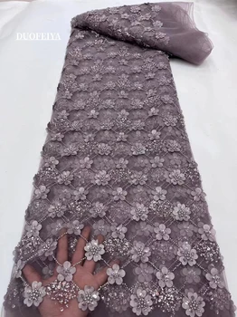 Висококачествена африканска лейси плат с 3D мъниста 2023, високо качество на нигерийските пайети, френски тюл, текстилен материал за сватбени партита