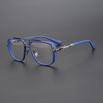 Висококачествена квадратни рамки за очила от титанова сплав, дамски рамки за очила от късогледство, мъжки ретро дизайнерски маркови слънчеви очила