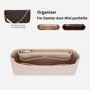 Вмъкване-Органайзер за дамска, Органайзер за фетровых чанти с цип, Шейпър чанти и Всички, За Луксозни дамски чанти Mini pochette Damier Azur