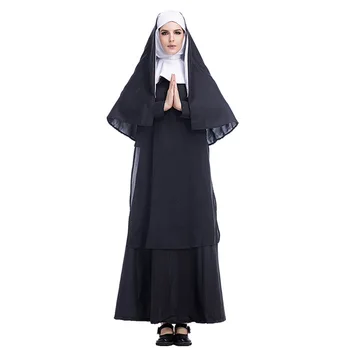 Възрастен cosplay Костюм монахиня на Дева Мария, Великденско мисионерската черна рокля, костюм за Хелоуин S-2XL