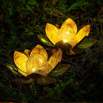 Външни соларни лампи с плаващ цвете лотос, нощни осветителни тела, дом градина, изкуствено езеро, басейн, декоративна лампа за сватбата на двора